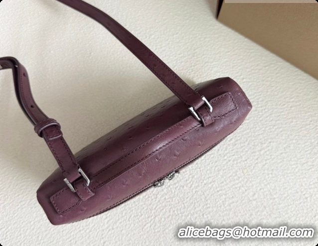 Big Discount Loro Piana LP Extra Pocket Pouch L19 in Ostrich Embossed Leather Burgundy/Silver 2026 FAI8393