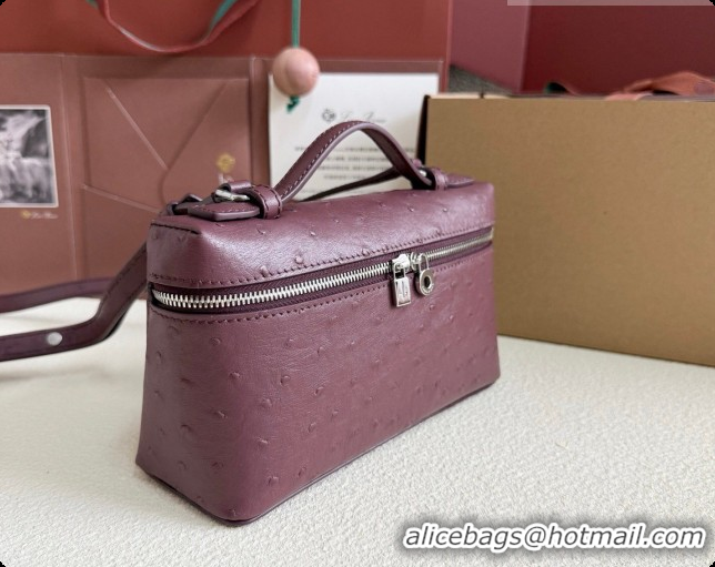 Big Discount Loro Piana LP Extra Pocket Pouch L19 in Ostrich Embossed Leather Burgundy/Silver 2026 FAI8393