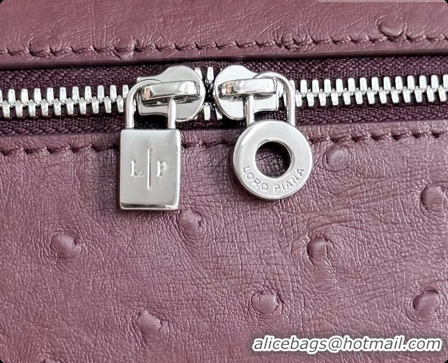 Big Discount Loro Piana LP Extra Pocket Pouch L19 in Ostrich Embossed Leather Burgundy/Silver 2026 FAI8393