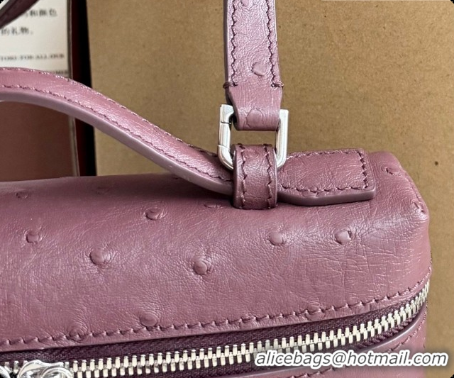 Big Discount Loro Piana LP Extra Pocket Pouch L19 in Ostrich Embossed Leather Burgundy/Silver 2026 FAI8393