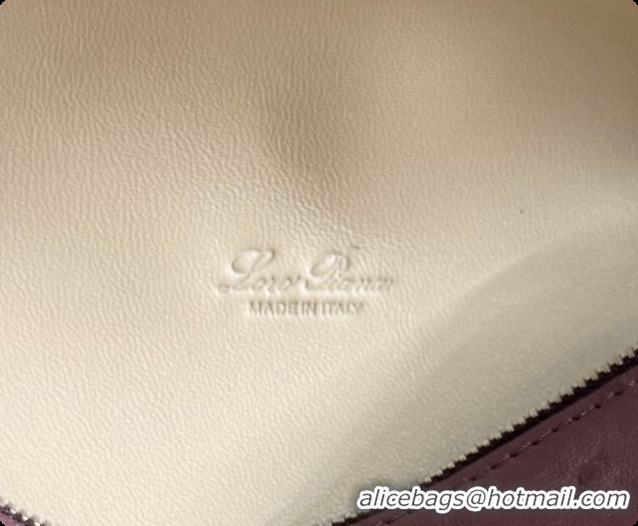 Big Discount Loro Piana LP Extra Pocket Pouch L19 in Ostrich Embossed Leather Burgundy/Silver 2026 FAI8393