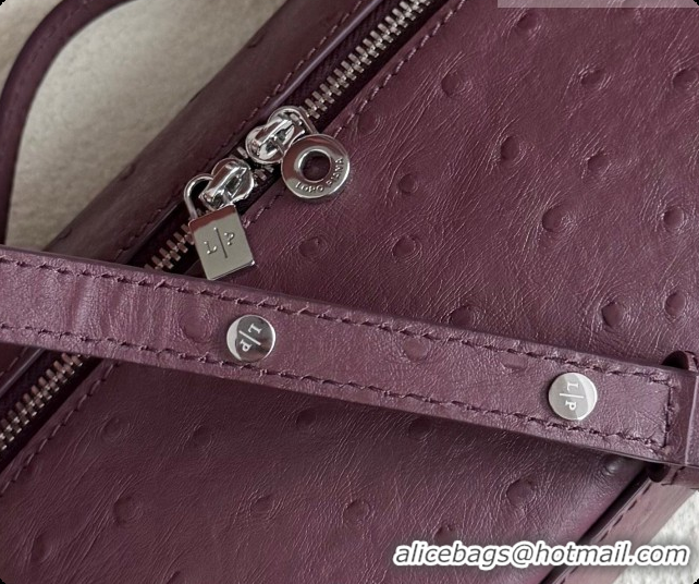 Big Discount Loro Piana LP Extra Pocket Pouch L19 in Ostrich Embossed Leather Burgundy/Silver 2026 FAI8393