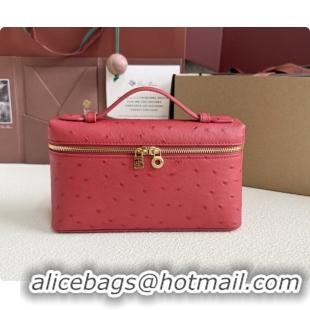 Good Looking Loro Piana LP Extra Pocket Pouch L19 in Ostrich Embossed Leather Red/Gold 2026 FAI8393