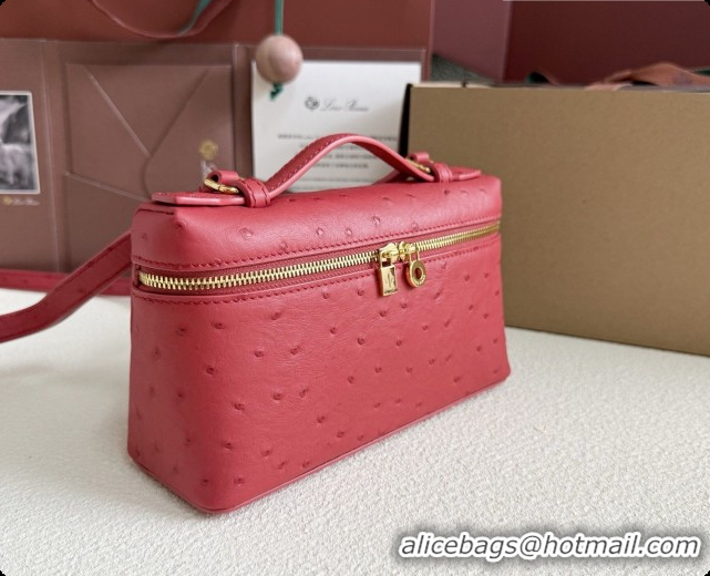 Good Looking Loro Piana LP Extra Pocket Pouch L19 in Ostrich Embossed Leather Red/Gold 2026 FAI8393