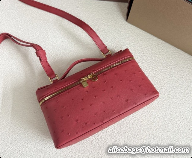 Good Looking Loro Piana LP Extra Pocket Pouch L19 in Ostrich Embossed Leather Red/Gold 2026 FAI8393