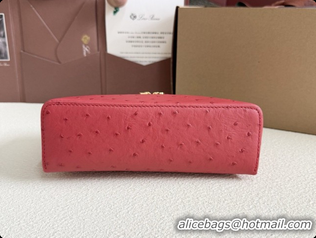 Good Looking Loro Piana LP Extra Pocket Pouch L19 in Ostrich Embossed Leather Red/Gold 2026 FAI8393