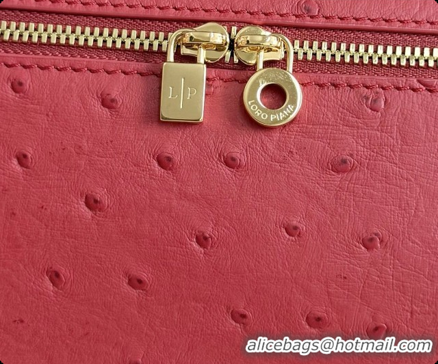 Good Looking Loro Piana LP Extra Pocket Pouch L19 in Ostrich Embossed Leather Red/Gold 2026 FAI8393