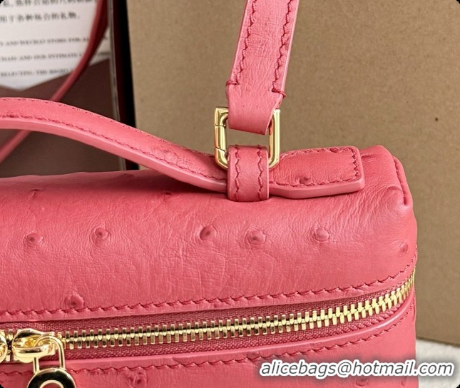 Good Looking Loro Piana LP Extra Pocket Pouch L19 in Ostrich Embossed Leather Red/Gold 2026 FAI8393