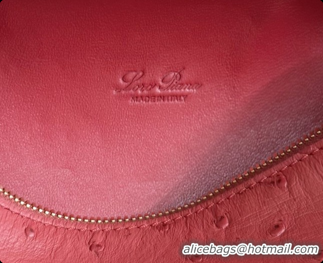 Good Looking Loro Piana LP Extra Pocket Pouch L19 in Ostrich Embossed Leather Red/Gold 2026 FAI8393