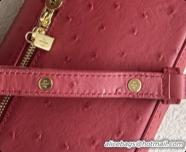 Good Looking Loro Piana LP Extra Pocket Pouch L19 in Ostrich Embossed Leather Red/Gold 2026 FAI8393