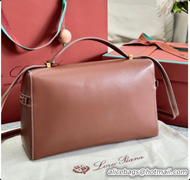 Good Quality Loro Piana LP Extra Bag L27 in Smooth Leather Caramel 2026 FAO3001
