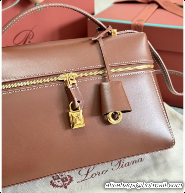 Good Quality Loro Piana LP Extra Bag L27 in Smooth Leather Caramel 2026 FAO3001