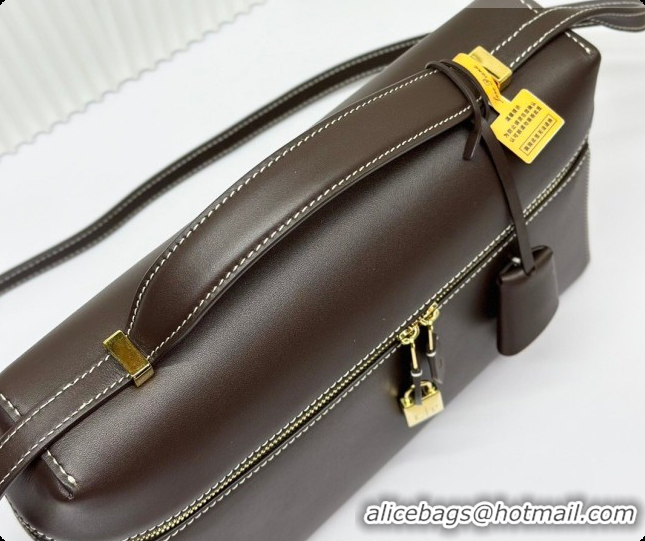 Luxury Loro Piana LP Extra Bag L27 in Smooth Leather Dark Brown 2026 FAO3001
