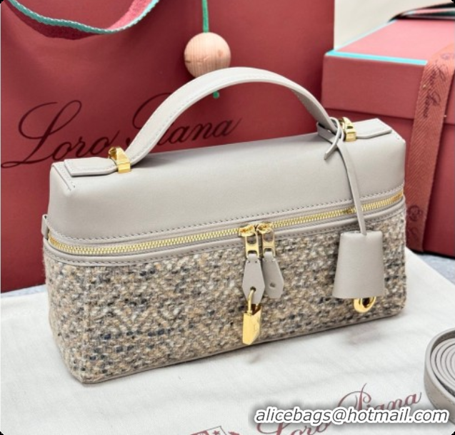 Discount Loro Piana LP Extra Bag L23 in Tweed and Leather Dove Grey 2026 FAQ2126