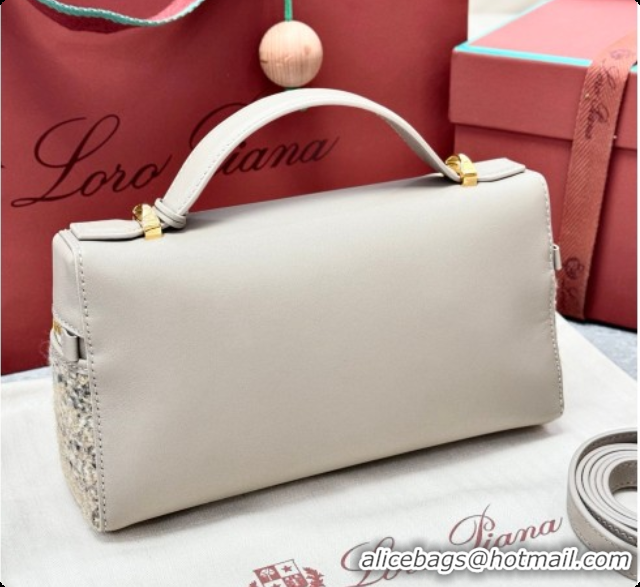 Discount Loro Piana LP Extra Bag L23 in Tweed and Leather Dove Grey 2026 FAQ2126