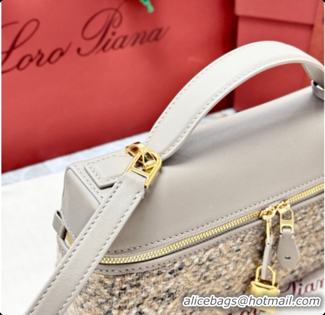 Discount Loro Piana LP Extra Bag L23 in Tweed and Leather Dove Grey 2026 FAQ2126