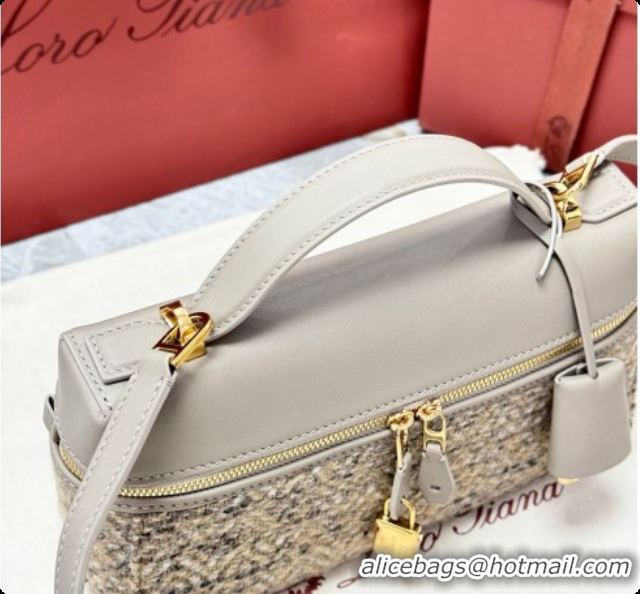 Discount Loro Piana LP Extra Bag L23 in Tweed and Leather Dove Grey 2026 FAQ2126