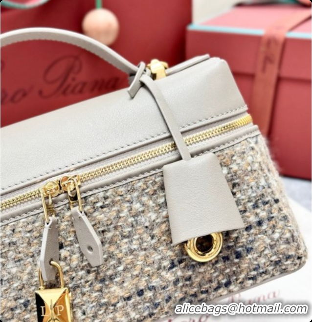 Discount Loro Piana LP Extra Bag L23 in Tweed and Leather Dove Grey 2026 FAQ2126