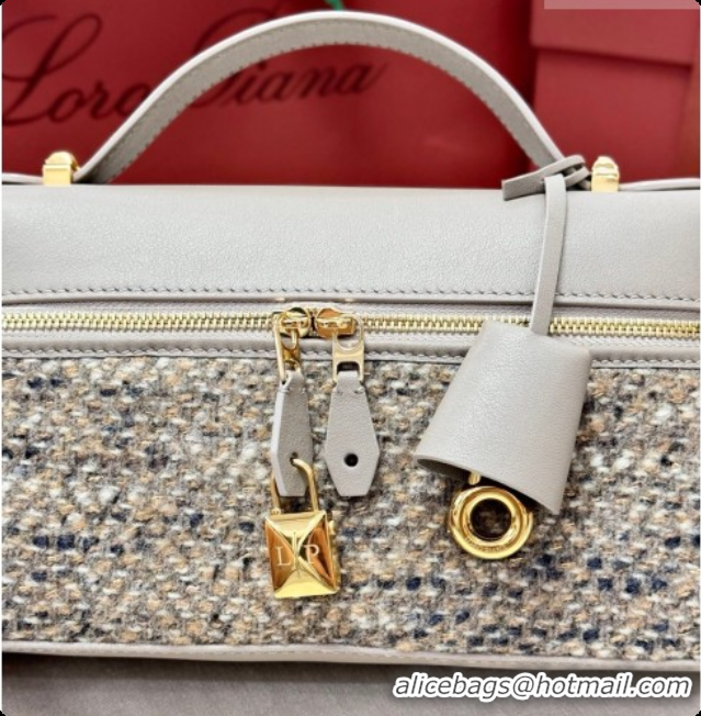 Discount Loro Piana LP Extra Bag L23 in Tweed and Leather Dove Grey 2026 FAQ2126