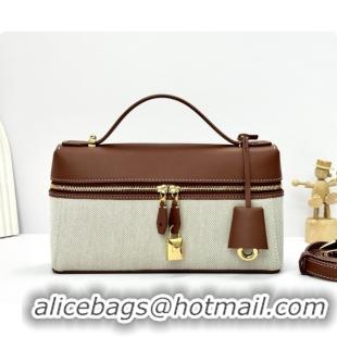 Duplicate Loro Piana LP Extra Bag L23 in Canvas and Leather Dark Brown 2026 FAQ2126