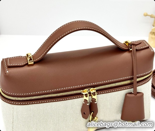 Duplicate Loro Piana LP Extra Bag L23 in Canvas and Leather Dark Brown 2026 FAQ2126