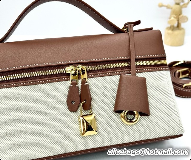 Duplicate Loro Piana LP Extra Bag L23 in Canvas and Leather Dark Brown 2026 FAQ2126