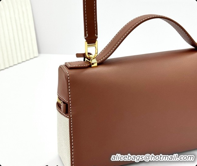 Duplicate Loro Piana LP Extra Bag L23 in Canvas and Leather Dark Brown 2026 FAQ2126