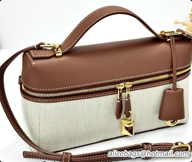 Duplicate Loro Piana LP Extra Bag L23 in Canvas and Leather Dark Brown 2026 FAQ2126