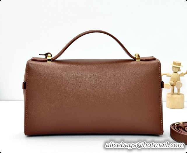 Luxurious Loro Piana LP Extra Bag L23 in Calfskin Leather Dark Brown 2026 FAQ2126