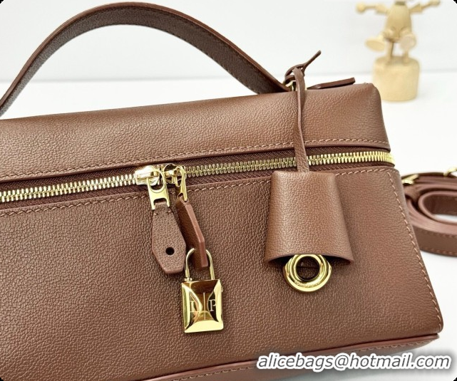 Luxurious Loro Piana LP Extra Bag L23 in Calfskin Leather Dark Brown 2026 FAQ2126