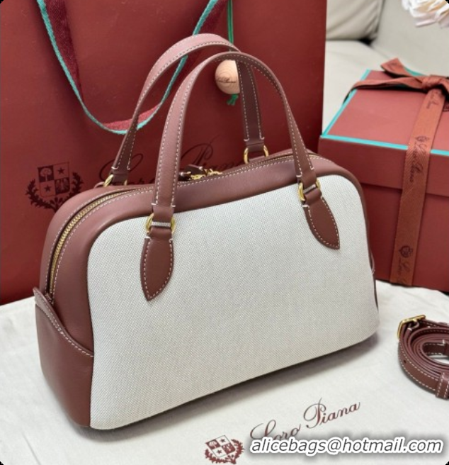 Classic Practical Loro Piana LP Small Needle bag in Canvas and Leather Caramel 2026 0408082