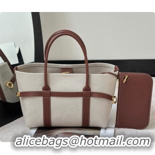 Unique Ladies Loro Piana Small Ghiera Shopper Bag in Natural Canvas and Brown Leather 8879 2026