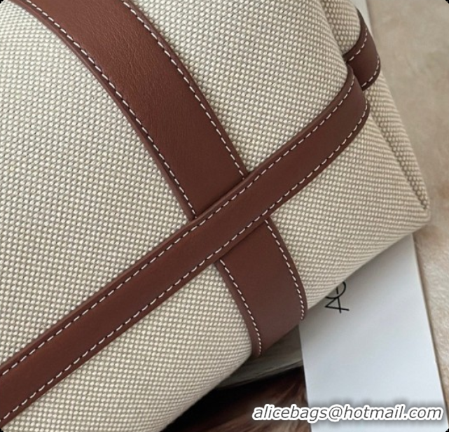 Unique Ladies Loro Piana Small Ghiera Shopper Bag in Natural Canvas and Brown Leather 8879 2026