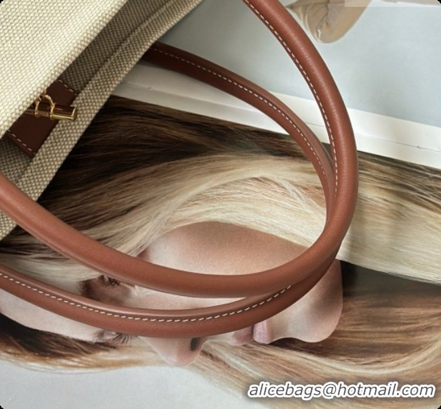 Unique Ladies Loro Piana Small Ghiera Shopper Bag in Natural Canvas and Brown Leather 8879 2026