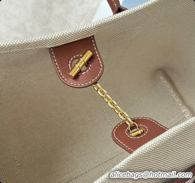 Unique Ladies Loro Piana Small Ghiera Shopper Bag in Natural Canvas and Brown Leather 8879 2026