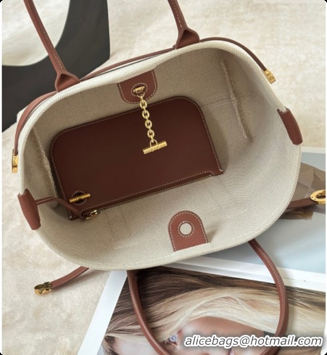 Unique Ladies Loro Piana Small Ghiera Shopper Bag in Natural Canvas and Brown Leather 8879 2026