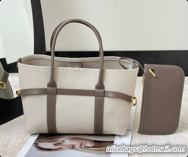 Cheap Price Loro Piana Small Ghiera Shopper Bag in Natural Canvas and Grey Leather 8879 2026