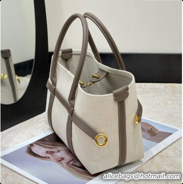 Cheap Price Loro Piana Small Ghiera Shopper Bag in Natural Canvas and Grey Leather 8879 2026