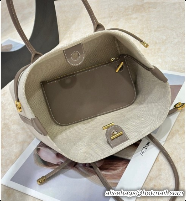 Cheap Price Loro Piana Small Ghiera Shopper Bag in Natural Canvas and Grey Leather 8879 2026