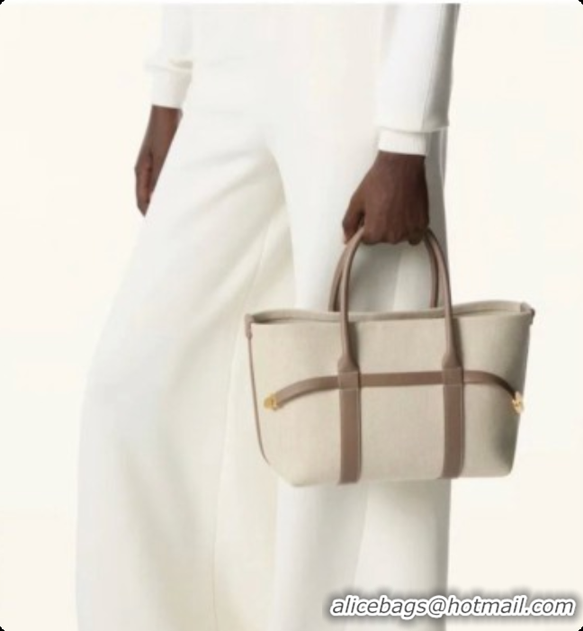 Cheap Price Loro Piana Small Ghiera Shopper Bag in Natural Canvas and Grey Leather 8879 2026