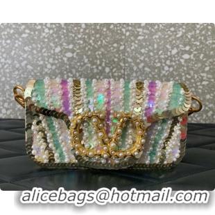 Best Quality Valentino Garavani Locò Small Shoulder Bag In Pearls and Sequins Green/Purple 2026 5088 
