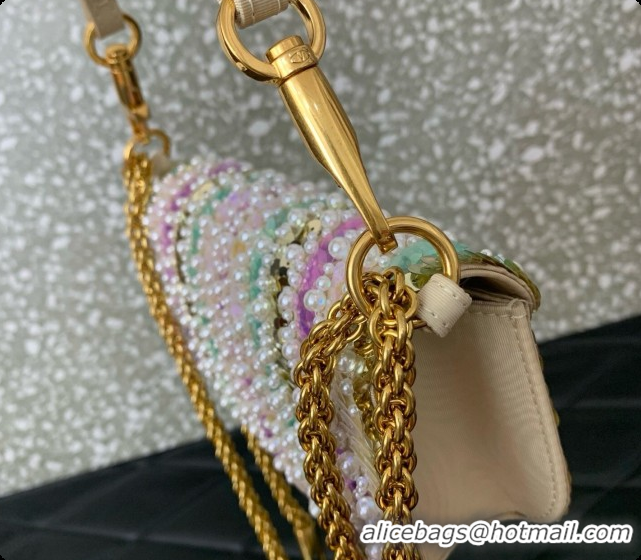 Best Quality Valentino Garavani Locò Small Shoulder Bag In Pearls and Sequins Green/Purple 2026 5088 