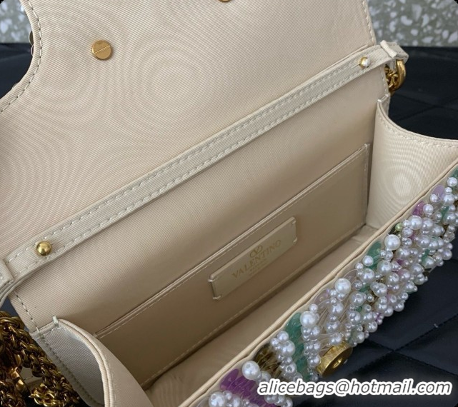 Best Quality Valentino Garavani Locò Small Shoulder Bag In Pearls and Sequins Green/Purple 2026 5088 