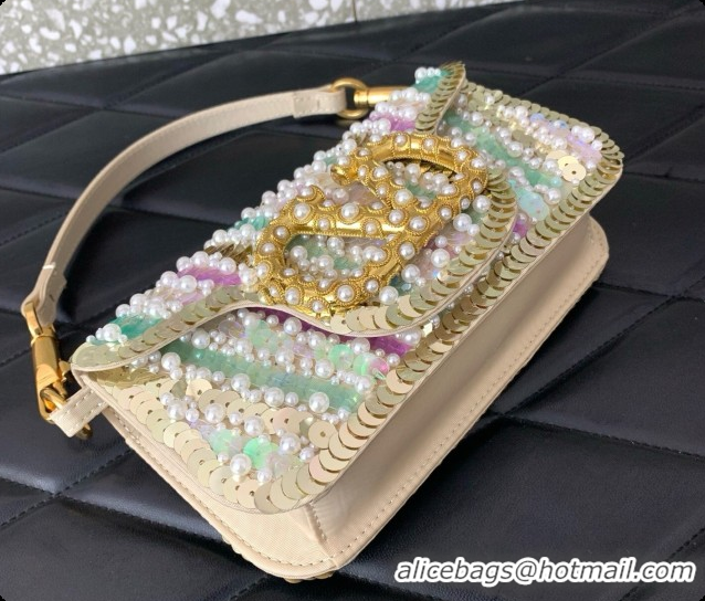 Best Quality Valentino Garavani Locò Small Shoulder Bag In Pearls and Sequins Green/Purple 2026 5088 