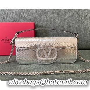 Trendy Design Valentino Medium Loco Shoulder Bag in Snake-embossed Calfskin 1133S Silver 2026