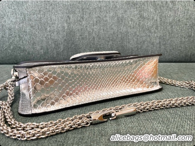 Trendy Design Valentino Medium Loco Shoulder Bag in Snake-embossed Calfskin 1133S Silver 2026