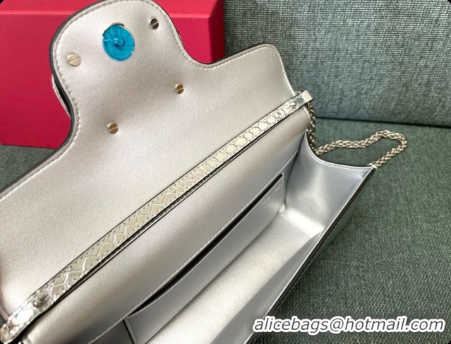 Trendy Design Valentino Medium Loco Shoulder Bag in Snake-embossed Calfskin 1133S Silver 2026