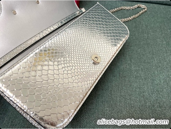 Trendy Design Valentino Medium Loco Shoulder Bag in Snake-embossed Calfskin 1133S Silver 2026