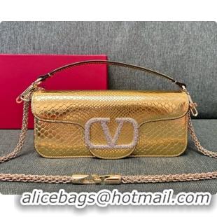 Grade Design Valentino Medium Loco Shoulder Bag in Snake-embossed Calfskin 1133S Gold 2026