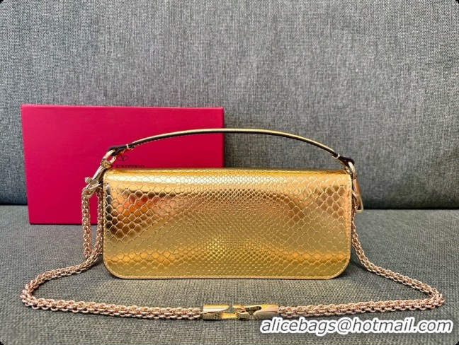 Grade Design Valentino Medium Loco Shoulder Bag in Snake-embossed Calfskin 1133S Gold 2026